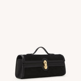 SAVETTE - Slim Symmetry Pochette in Black Suede with Black Leather Trim