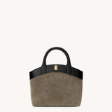 SAVETTE - Small Tondo Tote in Mink Suede with Black Leather Trim