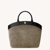 SAVETTE - Large Tondo Tote in Mink Suede with Black Leather Trim