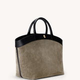 SAVETTE - Large Tondo Tote in Mink Suede with Black Leather Trim