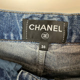 Chanel Printed Straight Leg Jeans with CC Belt Holes Detail Size FR 36 (UK 8)