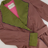 Etro Pink and Green Striped Silk Coat with Belt FR 38 (UK 10)