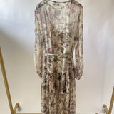 Zimmermann Cream and Brown Floral Print Silk Midi Dress with Belt and Slip Size 1 (UK 10)