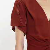 Victoria Beckham - Gathered V-Neck Midi Dress In Russet