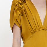 Victoria Beckham - V-Neck Ruffle Midi Dress In Harvest Gold