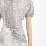 Victoria Beckham - Gathered Waist Midi Dress In Grey Mist-Silver Chain Print