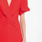 Victoria Beckham - Gathered V-Neck Midi Dress In Tomato