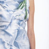 Victoria Beckham - Asymmetric Draped Midi Dress In Ice Blue Satin Flowers