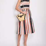 Dolce & Gabbana Red Striped Print Halter Neck Pleated Midi Dress IT 44 (UK 12)