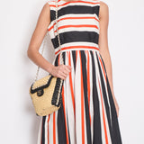 Dolce & Gabbana Red Striped Print Halter Neck Pleated Midi Dress IT 44 (UK 12)