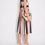 Dolce & Gabbana Red Striped Print Halter Neck Pleated Midi Dress IT 44 (UK 12)