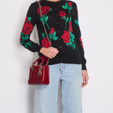 Dolce & Gabbana Black and Red Floral Cashmere Cardigan Size IT 40 (UK 8)