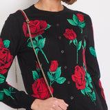 Dolce & Gabbana Black and Red Floral Cashmere Cardigan Size IT 40 (UK 8)