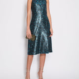 Prada Blue & Green Metallic Sleeveless Midi Dress with Floral Prints Size IT 40 (UK 8)