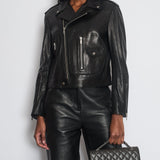 Christian Dior Black Leather Biker Jacket with Silver Zip Detail and Stitch Logo FR 40 (UK 12)