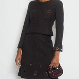 Chanel 00/A Brown Eyelet Tweed Jacket with Matching Skirt Set Size 36 (UK 8)