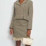 Chanel 03/A Cream, Brown Check Tweed Jacket with Matching Skirt Set Lace Trim Size FR 44 (UK 16)