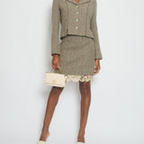 Chanel 03/A Cream, Brown Check Tweed Jacket with Matching Skirt Set Lace Trim Size FR 44 (UK 16)