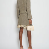 Chanel 03/A Cream, Brown Check Tweed Jacket with Matching Skirt Set Lace Trim Size FR 44 (UK 16)