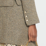 Chanel 03/A Cream, Brown Check Tweed Jacket with Matching Skirt Set Lace Trim Size FR 44 (UK 16)