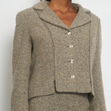 Chanel 03/A Cream, Brown Check Tweed Jacket with Matching Skirt Set Lace Trim Size FR 44 (UK 16)