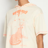 Hermès Cream and Neon Orange Jungle Love Hooded T-Shirt Size FR 36 (UK 8)