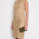 Prada Metallic Gold Sleeveless Floral Crochet Midi Dress Size IT 38 (UK 6)