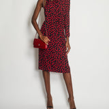 Saint Laurent Black, Red Polkadot Silk Off-Shoulder Midi Dress With Scarf Size FR 40 (UK 12)