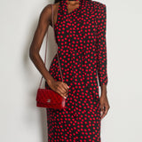 Saint Laurent Black, Red Polkadot Silk Off-Shoulder Midi Dress With Scarf Size FR 40 (UK 12)