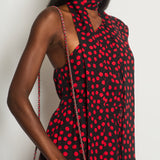 Saint Laurent Black, Red Polkadot Silk Off-Shoulder Midi Dress With Scarf Size FR 40 (UK 12)