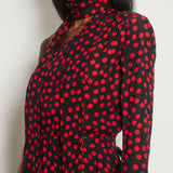 Saint Laurent Black, Red Polkadot Silk Off-Shoulder Midi Dress With Scarf Size FR 40 (UK 12)