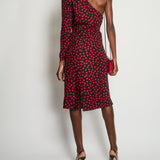 Saint Laurent Black, Red Polkadot Silk Off-Shoulder Midi Dress With Scarf Size FR 40 (UK 12)