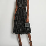 Prada Black, White Polka Dot Pleated Midi Dress with Belt Size IT 42 (UK 10)