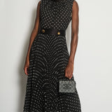 Prada Black, White Polka Dot Pleated Midi Dress with Belt Size IT 42 (UK 10)