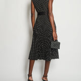 Prada Black, White Polka Dot Pleated Midi Dress with Belt Size IT 42 (UK 10)