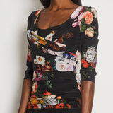 Dolce & Gabbana Black Floral Ruched Mid Sleeve Midi Dress Size IT 40 (UK 8)