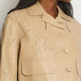 Ermanno Scervino Beige Weaved Leather Cropped Jacket Size IT 40 UK 8)