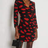 Saint Laurent Black Silk Lip Print Midi Dress Size 38 (UK 10)