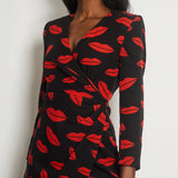 Saint Laurent Black Silk Lip Print Midi Dress Size 38 (UK 10)