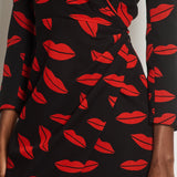 Saint Laurent Black Silk Lip Print Midi Dress Size 38 (UK 10)