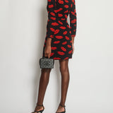 Saint Laurent Black Silk Lip Print Midi Dress Size 38 (UK 10)