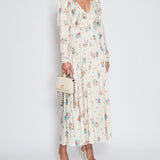 Paco Rabanne Cream Floral Long-Sleeve V-Neck Midi Dress with Button Detail Size FR 40 (UK 12)