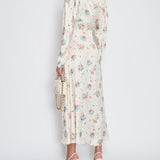 Paco Rabanne Cream Floral Long-Sleeve V-Neck Midi Dress with Button Detail Size FR 40 (UK 12)