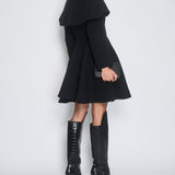 Alexander McQueen Black A-Line Wool Coat with Cape Collar Size IT 40 (UK 8)