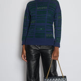 Chanel Navy Cashmere Long-Sleeve Jumper with Green Sequin Embellishments Size FR 36 (UK 8)