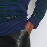 Chanel Navy Cashmere Long-Sleeve Jumper with Green Sequin Embellishments Size FR 36 (UK 8)