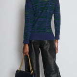 Chanel Navy Cashmere Long-Sleeve Jumper with Green Sequin Embellishments Size FR 36 (UK 8)