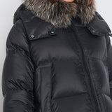 Yves Saloman ARMY Black Cropped Puffer Coat with Detachable Fur Collar Size FR 34 (UK 6)