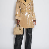 David Koma Beige Sequin Belted Trench Coat Size UK 8