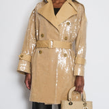 David Koma Beige Sequin Belted Trench Coat Size UK 8